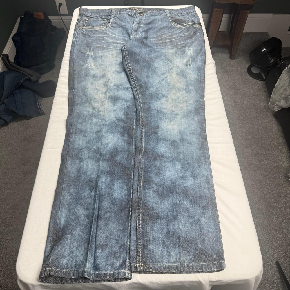 XY‎ Jeans Mens 44x33 Blue Acid Wash Relaxed Wide Leg Denim Logo Back Patch